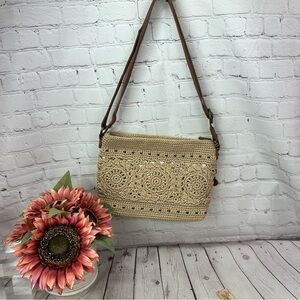 the sak melrose natural medallion crossbody crochet bag Beige boho western